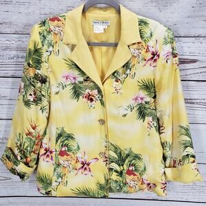 Nancy Bolen City Girl Women's Silk Birds of Paradise Blazer Jacket Size Small